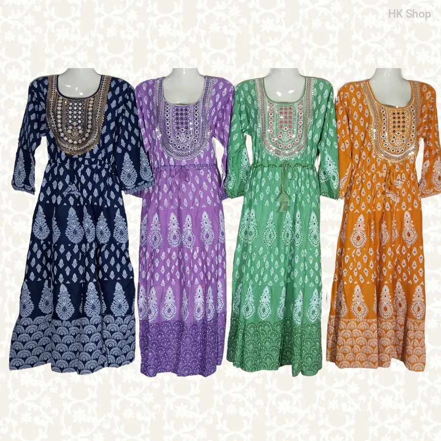 Cotton Embroidery Frock with Block Print – Stylish & Comfortable