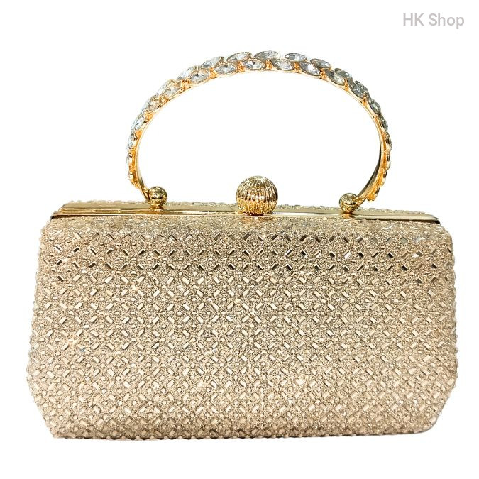 New Arrival Clutch Bridal Purse Ladies Side Bag | Gold Rhinestone Clutch Handbag with Crystal Diamond Ring Clasp | Bridesmaid Wedding Party Formal Purses Shoulder Bag