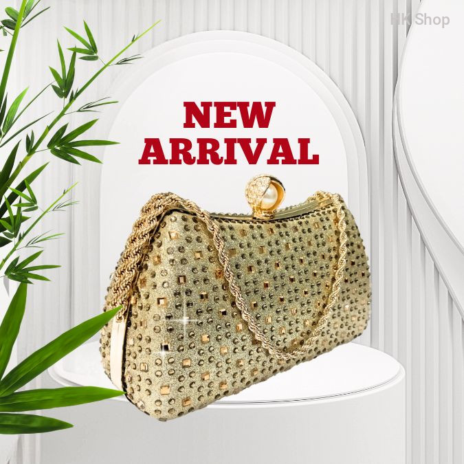 2025 New Elegant Gold Foreign ladies bag price in bd | Cross-border Hot Diamond Handbag, Clutch Bag for Wedding, Banquet, Gift Family, & Friends