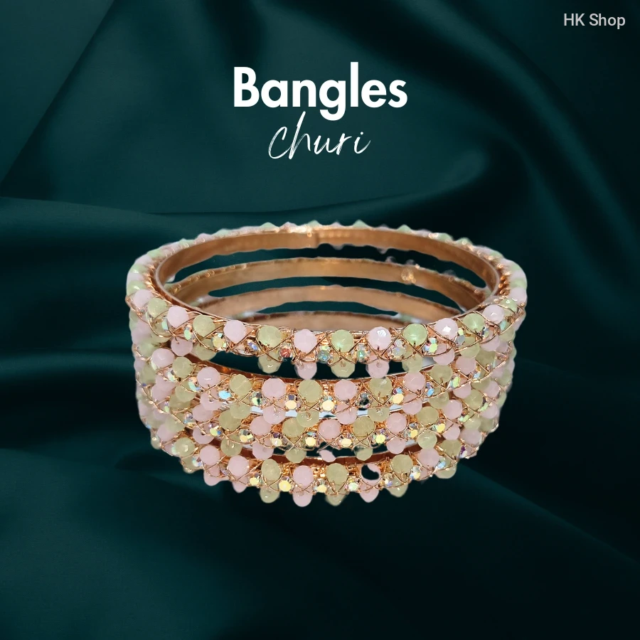 Elegant Pastel Gemstone Bangle Set – Mint Green & Blush Pink | Elegance for Every Occasion (4Pieces set)