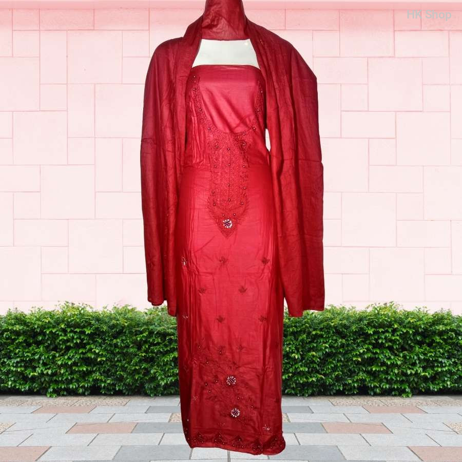 Elegant Embroidered 3-Piece Dress for Ladies