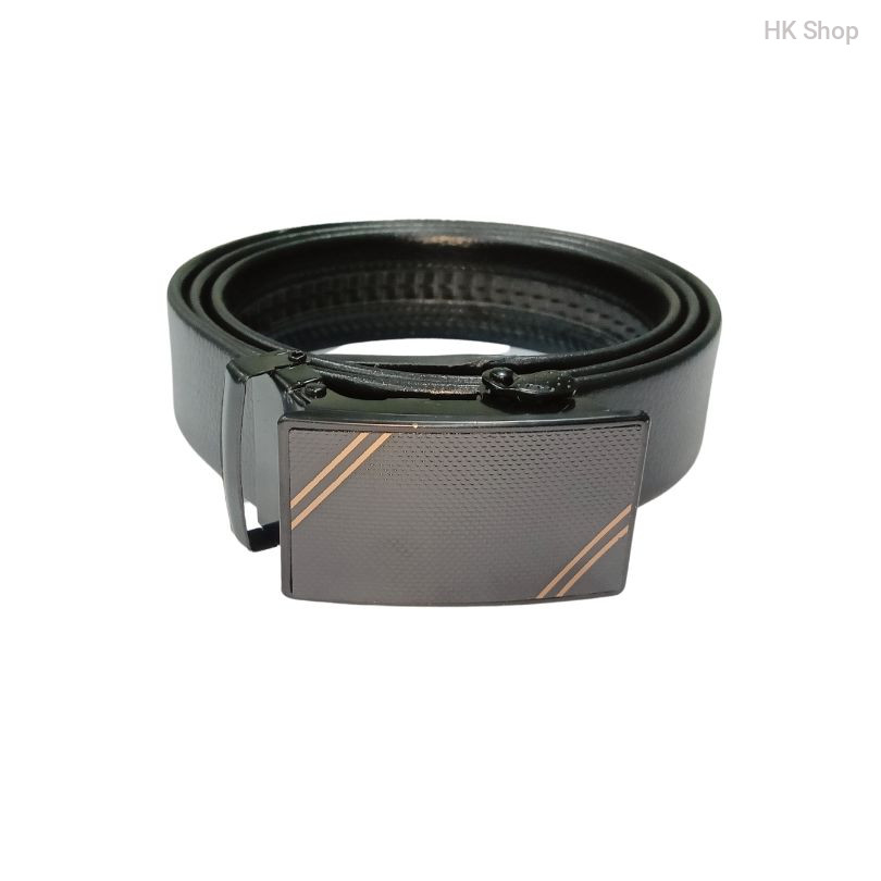 Leather Belt For Men Diagonally Designed Buckle Black