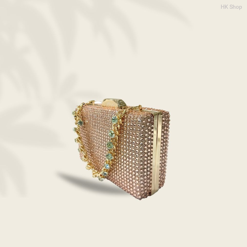 New Arrival Golden Crystal Evening ladies bag collection bd | Ladies Glitter Gold Clutch Bag | Chain Shoulder Bags Wedding Party Handbag