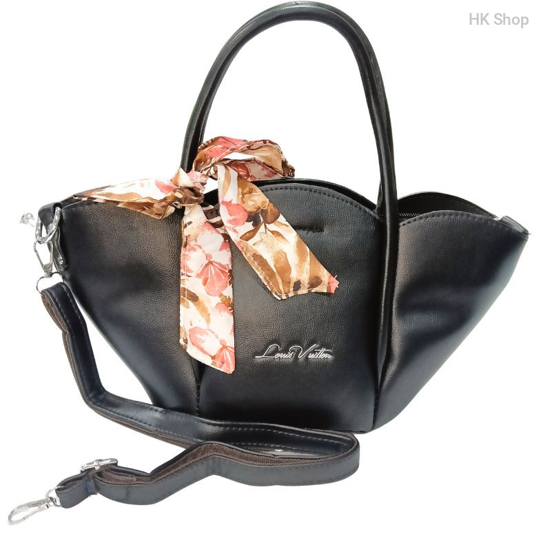 Elegant Artificial Leather Handbag with Scarf Detail – Available in Pink & Black
