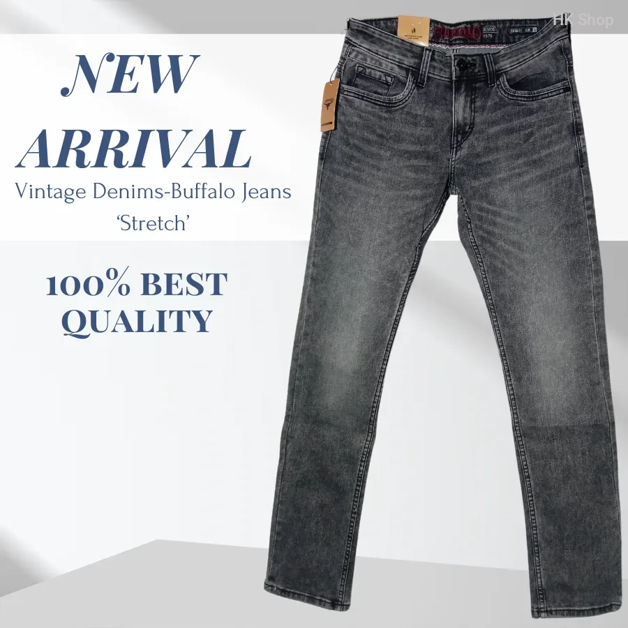 Buffalo Vintage Denim Stretch Jeans – Premium Export Quality, Washed Black (Hi-Fashion Denim)