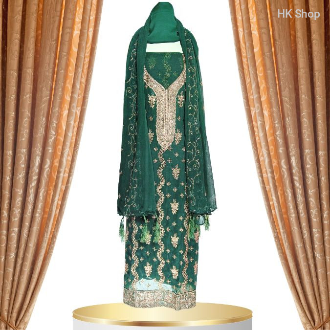 Graceful Georgette Kameez with Intricate Embroidery | Trendy Unstitched Georgette Kameez for Special Occasions | Versatile for Weddings and Gatherings | Three pieces for women