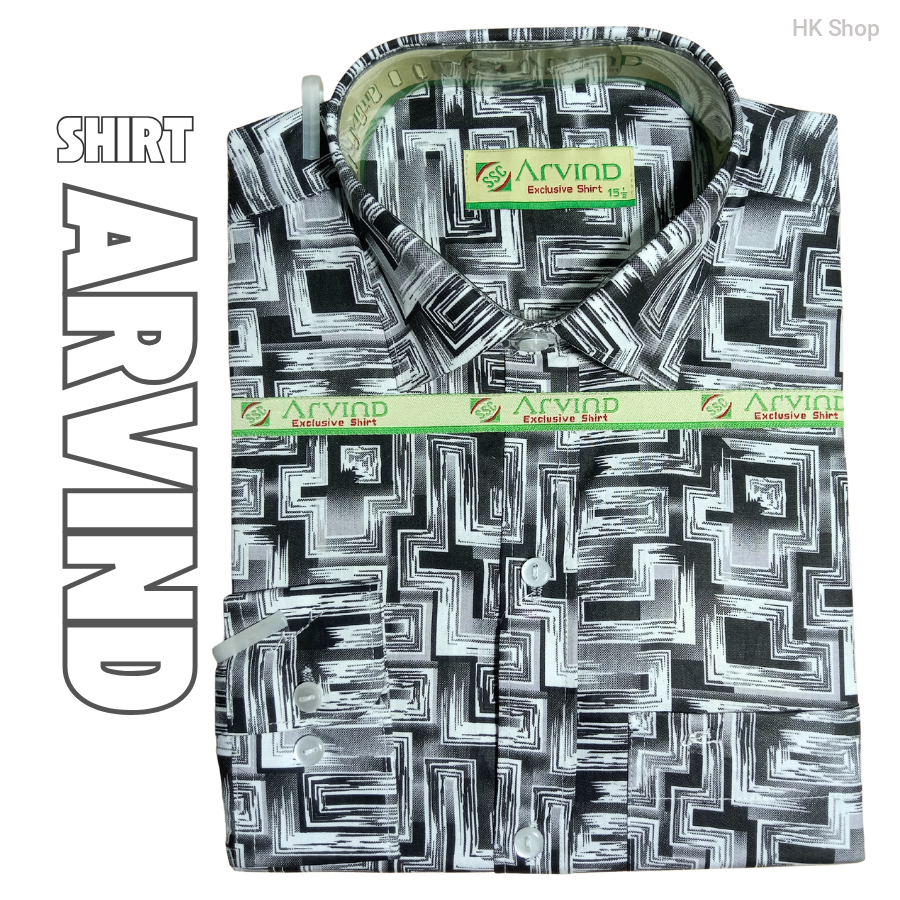 Arvind Black & White Geometric Shirt – Premium Cotton Blend Casual & Semi-Formal জামা পুরুষদের জন্য