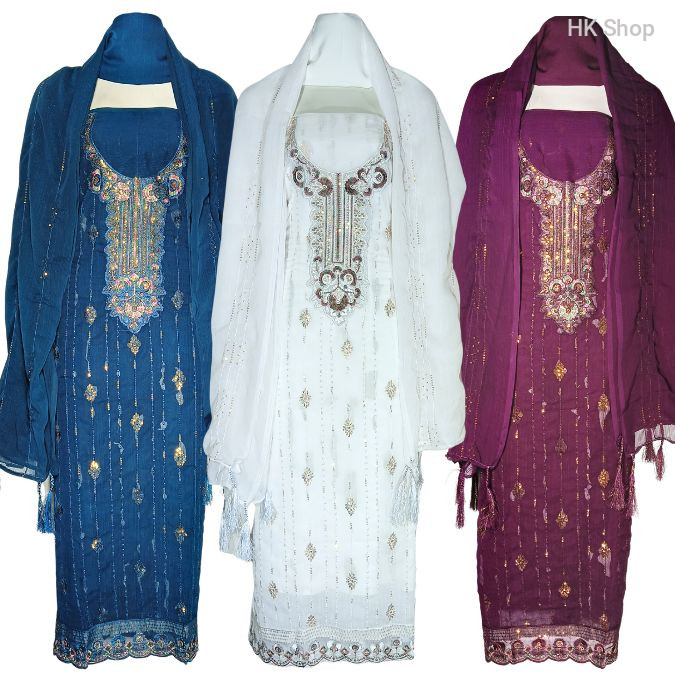 Elegant Unstitched 3-Piece Dress for Women – Traditional Embroidered Suit