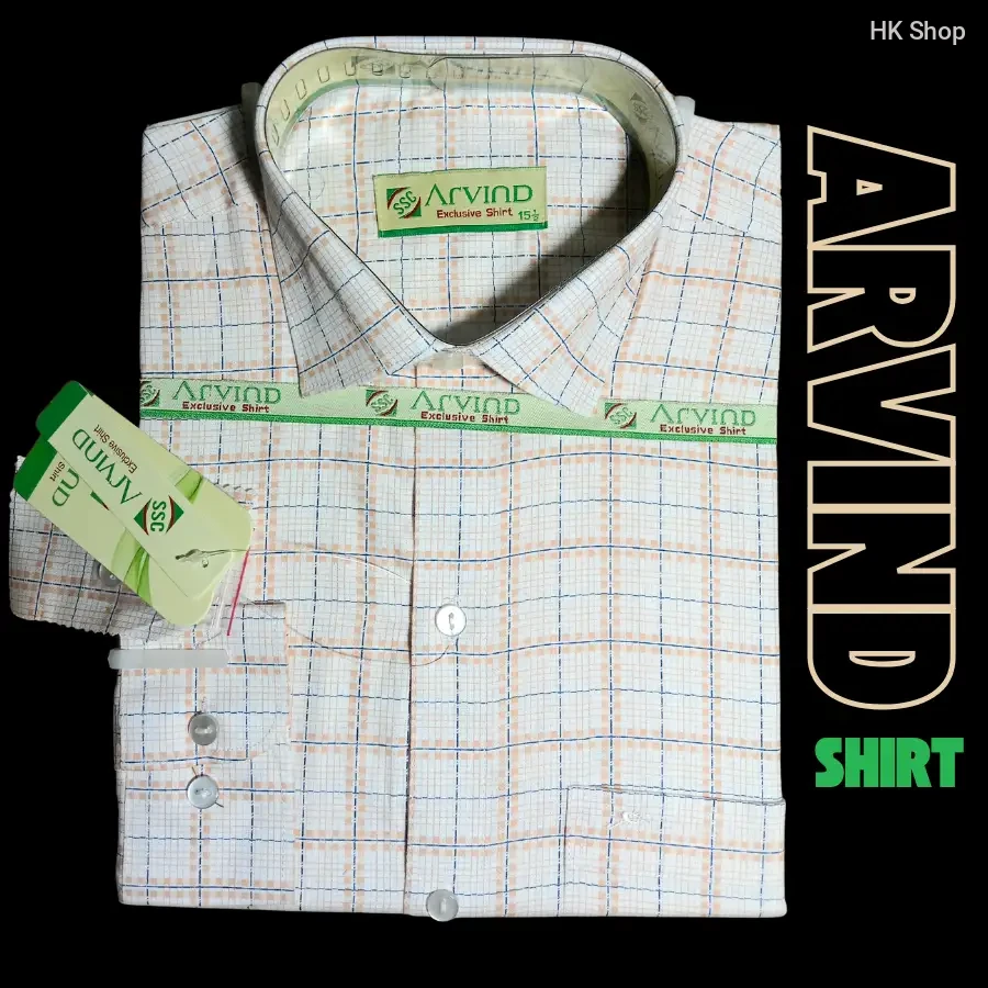 Arvind Men’s Premium Checked Shirt – নরম Cotton, Tailored Fit, Size 15.5 – Stylish Casual & Formal Wear