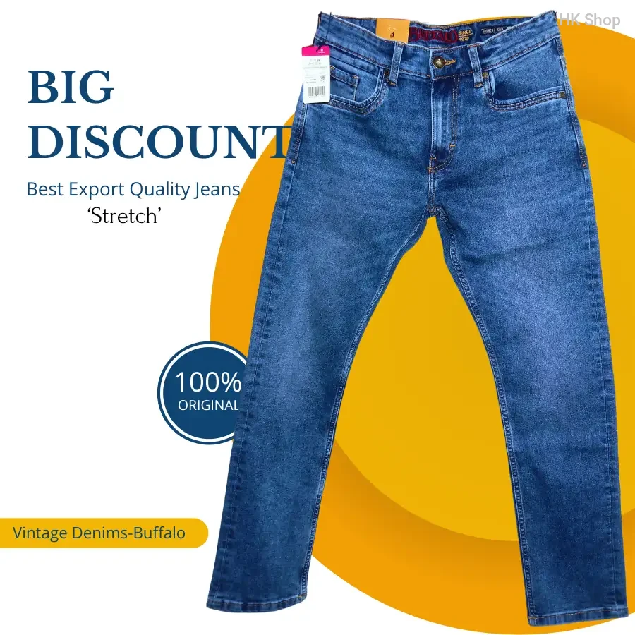 Buffalo Vintage Denim Stretch Jeans – Classic Blue – ১০০% Original Export Quality