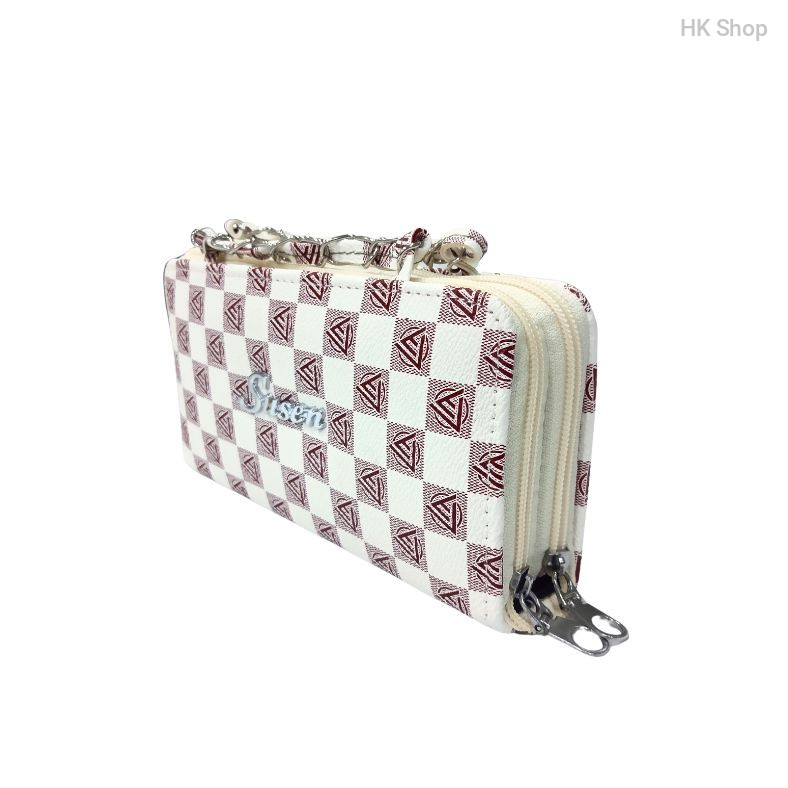 Susen Designer Handbag with Chain Handle - Elegant Checkered Pattern