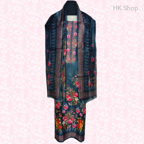 Luxury Cotton 3-Piece Unstitched Dress – Floral Embroidery সহ Gorgeous Festive Look!
