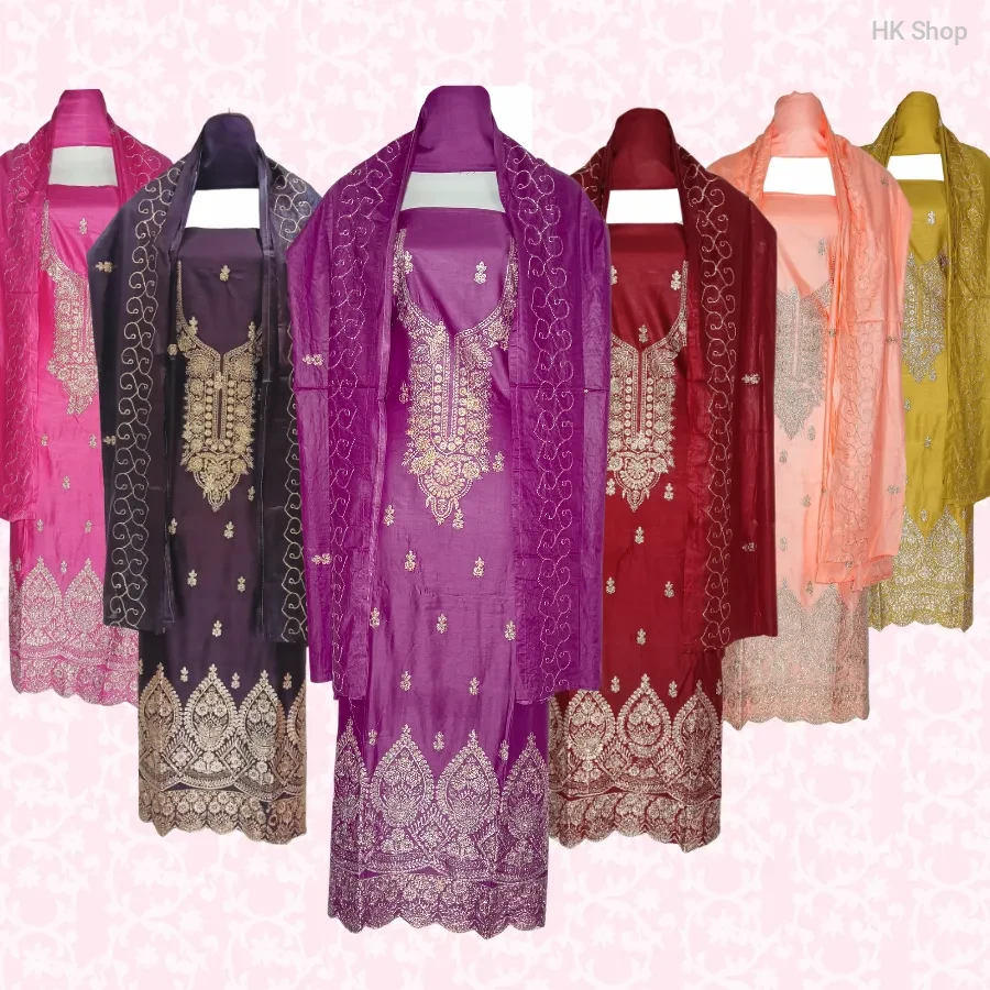 ✨ Premium Embroidered Pure Cotton Salwar Kameez Set with Designer Dupatta – Vibrant Colors ✨