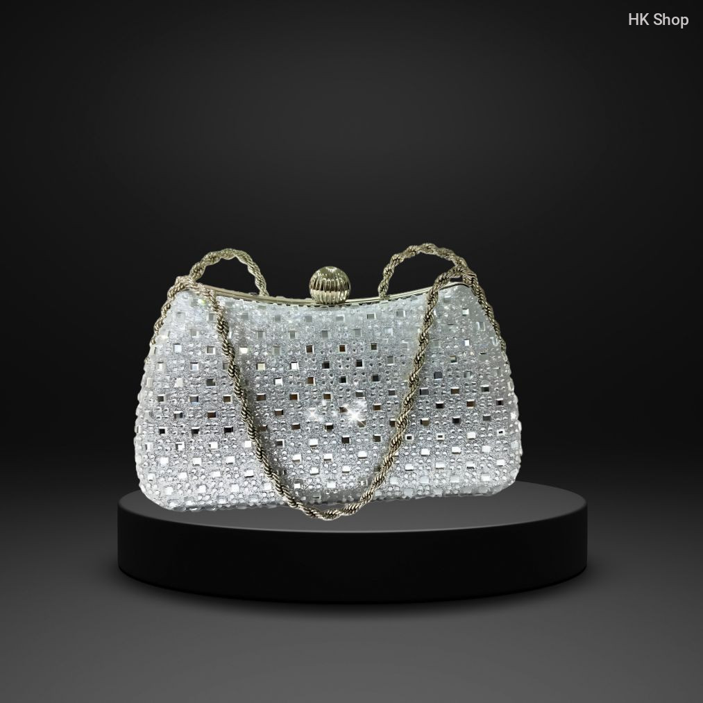 Luxury Silver Rhinestones Party Ladies Bag Collection | Women's Clutch Crystal Evening Handbags | Party Bridal Bag for Women(silver)